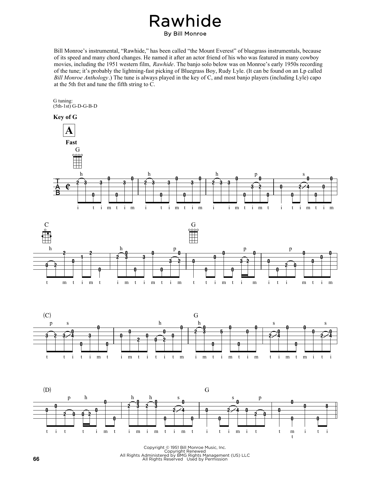 Bill Monroe Rawhide (arr. Fred Sokolow) sheet music notes and chords arranged for Banjo Tab