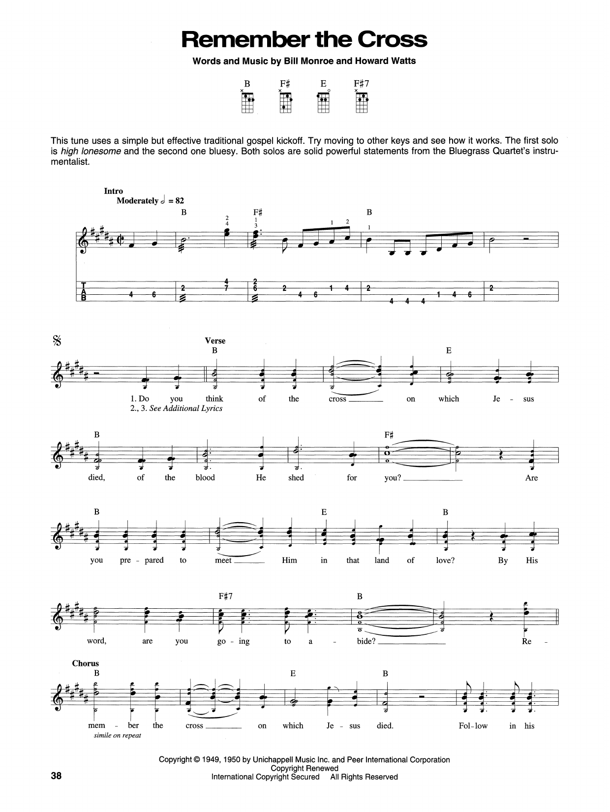 Bill Monroe Remember The Cross sheet music notes and chords arranged for Mandolin