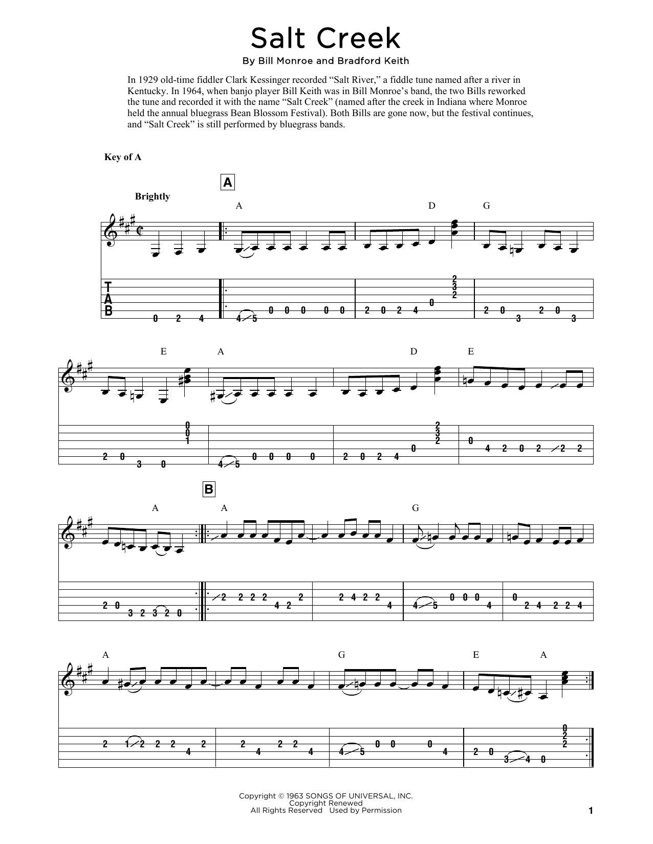Bill Monroe Salt Creek (arr. Fred Sokolow) sheet music notes and chords arranged for Banjo Tab