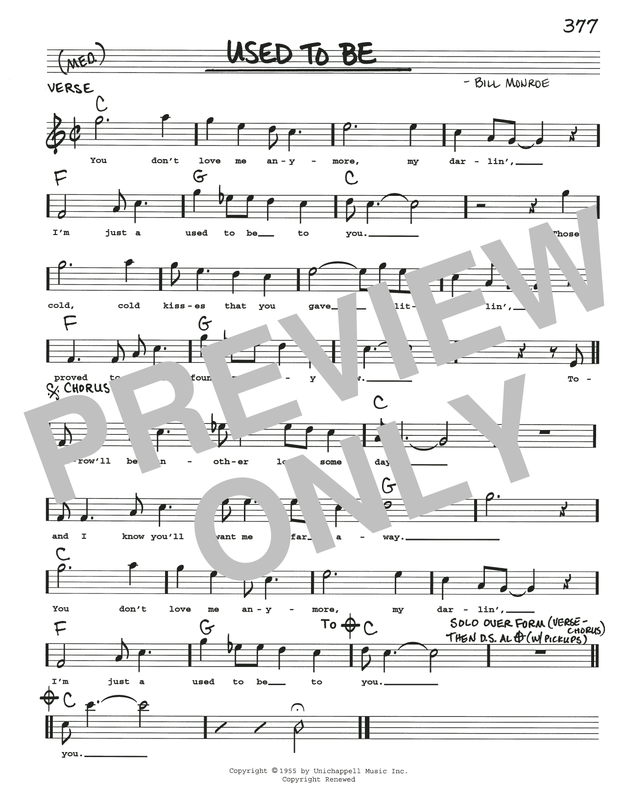 Bill Monroe Used To Be sheet music notes and chords arranged for Real Book – Melody, Lyrics & Chords