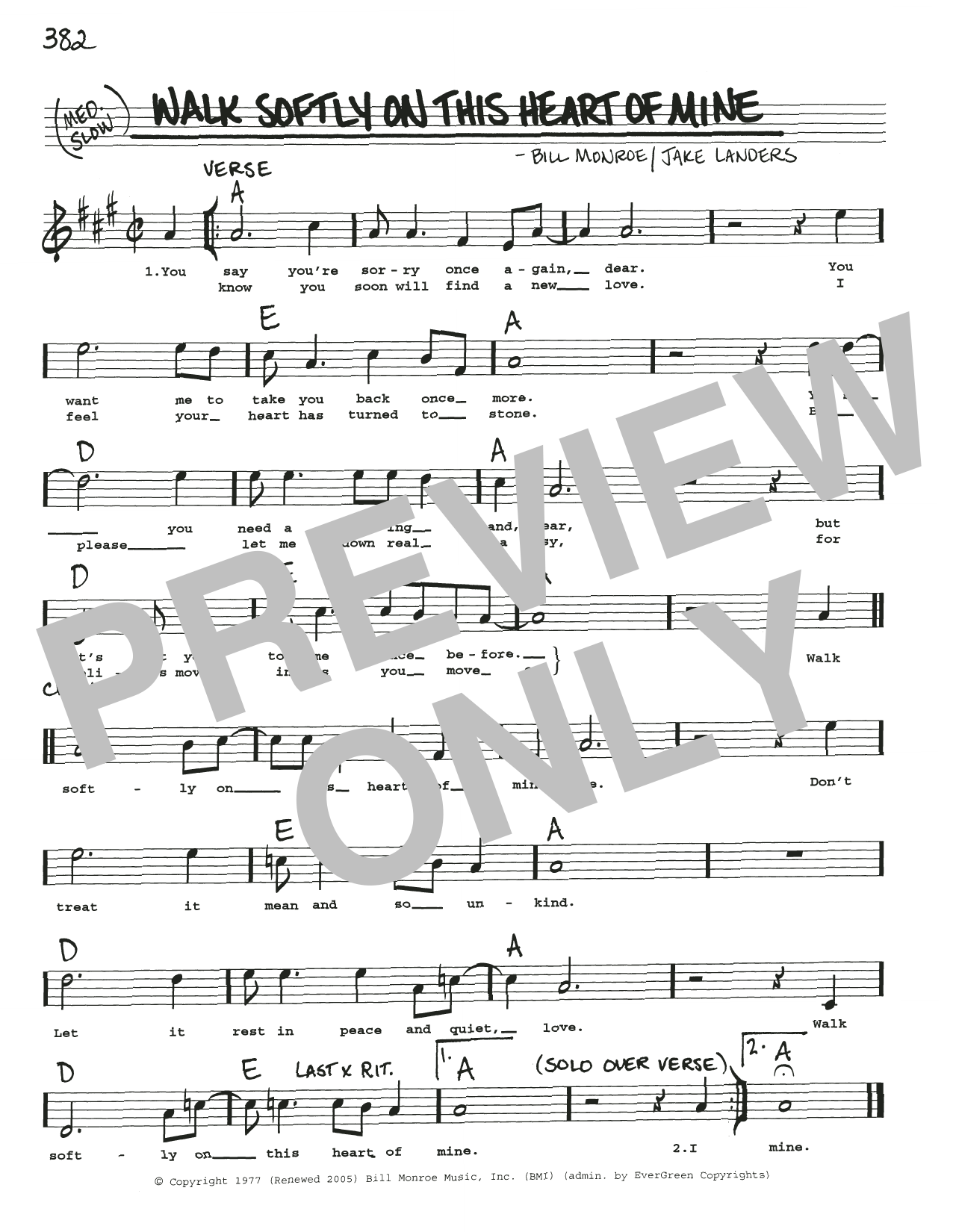 Bill Monroe Walk Softly On This Heart Of Mine sheet music notes and chords arranged for Real Book – Melody, Lyrics & Chords
