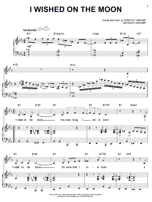Bill Perkins I Wished On The Moon sheet music notes and chords arranged for Piano, Vocal & Guitar Chords (Right-Hand Melody)