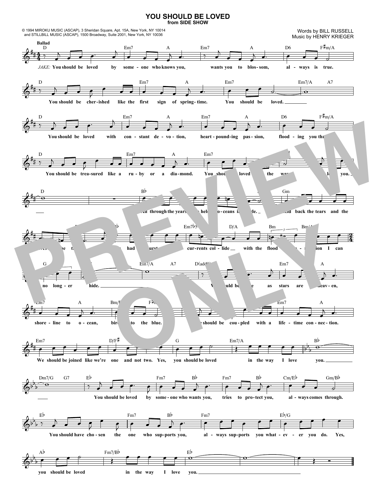Bill Russell You Should Be Loved sheet music notes and chords arranged for Lead Sheet / Fake Book