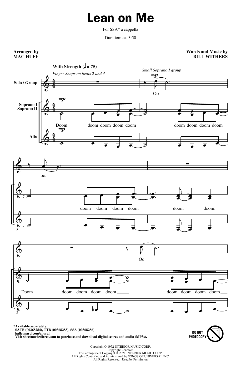 Bill Withers Lean On Me (arr. Mac Huff) sheet music notes and chords arranged for TTB Choir
