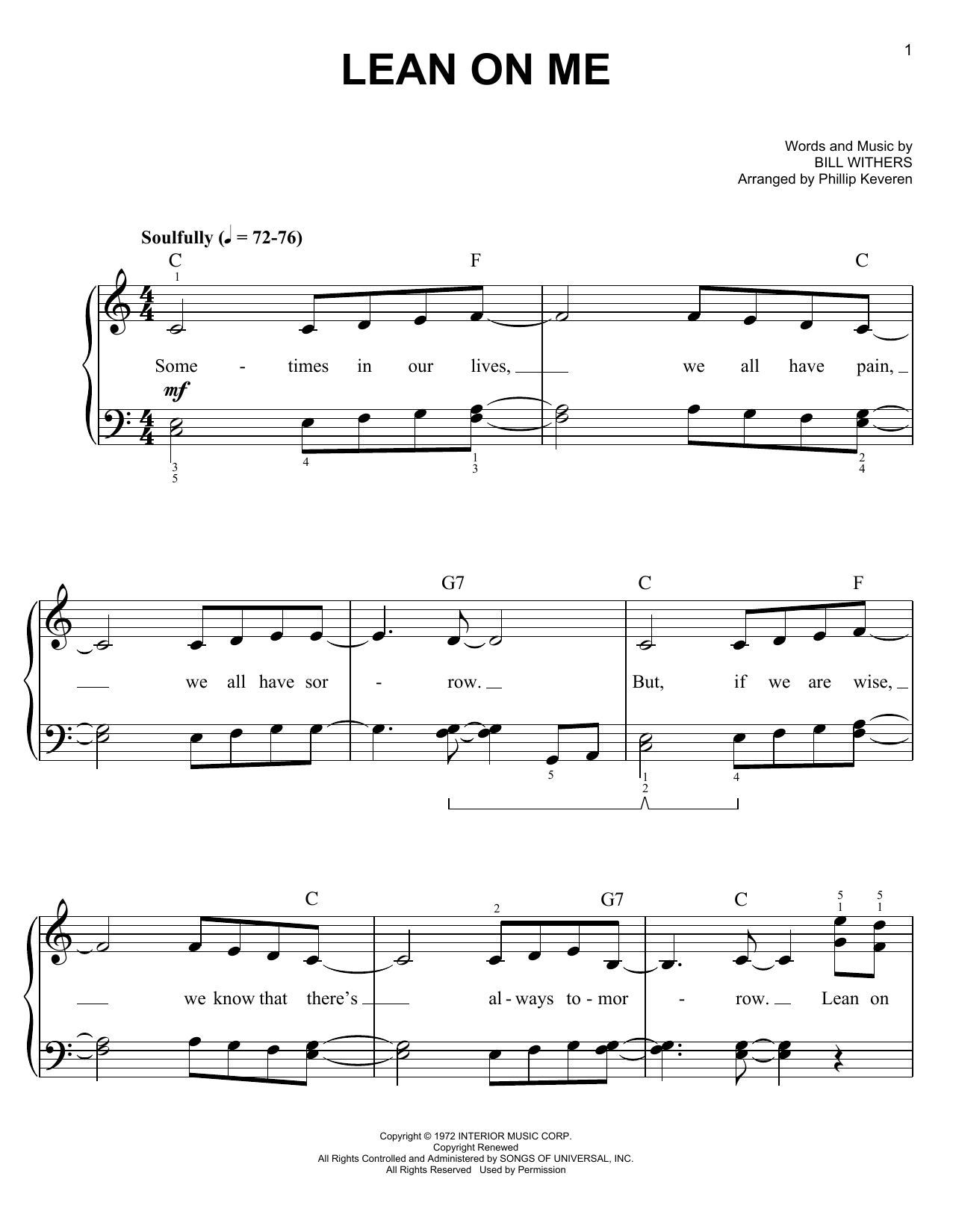 Bill Withers Lean On Me (arr. Phillip Keveren) sheet music notes and chords arranged for Piano Duet