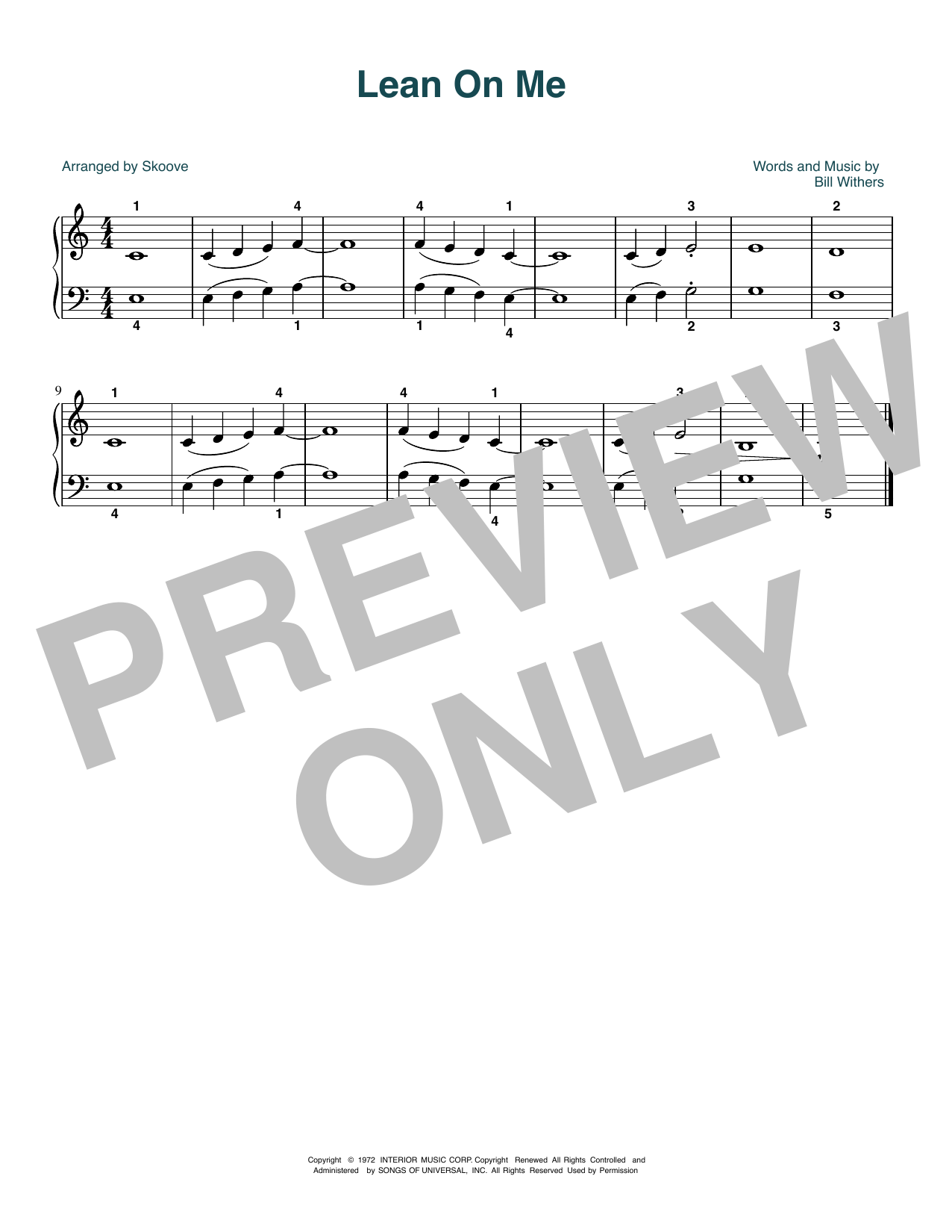 Bill Withers Lean On Me (arr. Skoove) sheet music notes and chords arranged for Beginner Piano (Abridged)