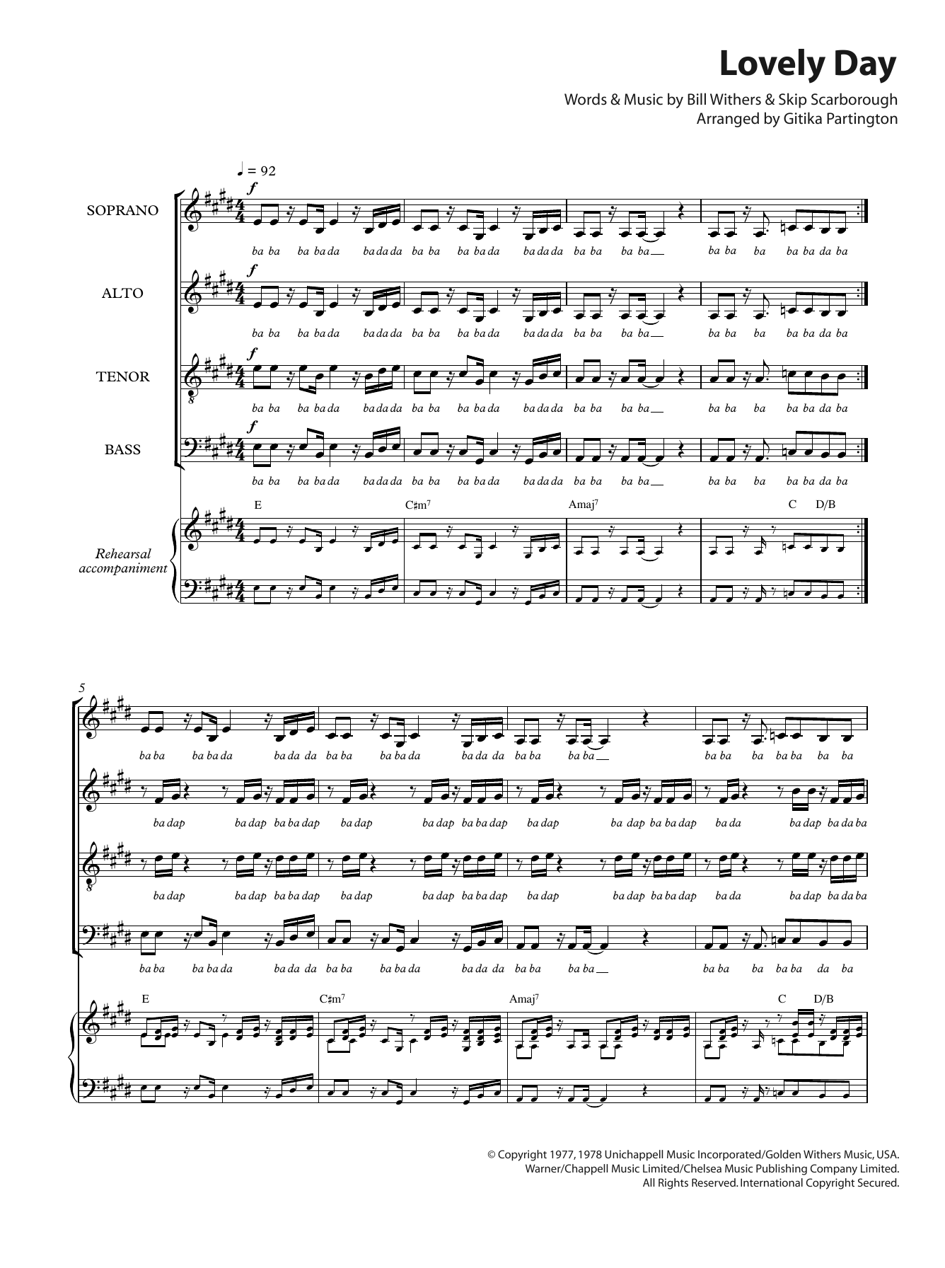 Bill Withers Lovely Day (arr. Gitika Partington) sheet music notes and chords arranged for SATB Choir