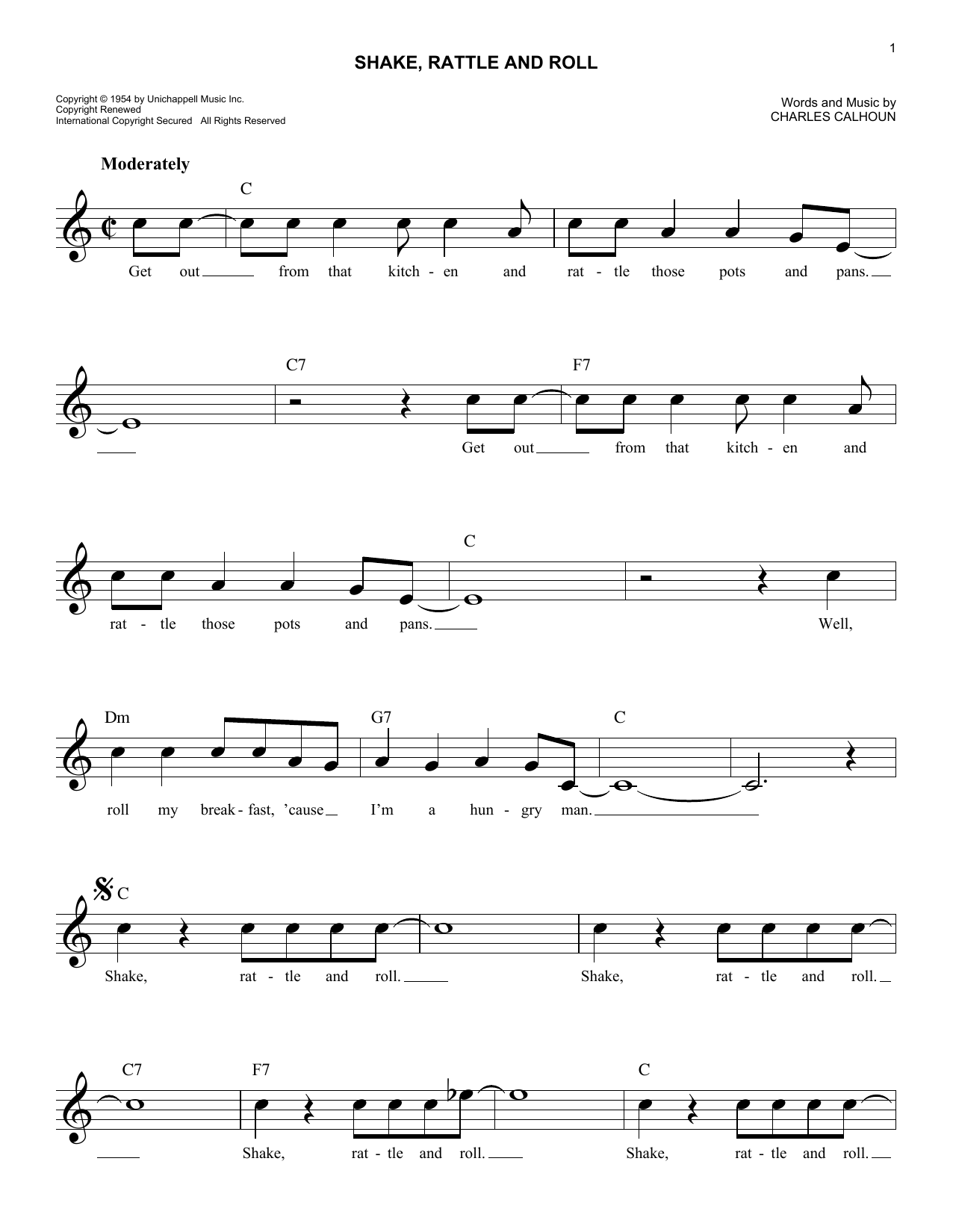 Bill Haley & His Comets Shake, Rattle And Roll sheet music notes and chords arranged for Ukulele