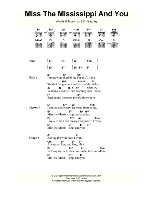 Bill Heagney Miss The Mississippi And You sheet music notes and chords arranged for Guitar Chords/Lyrics