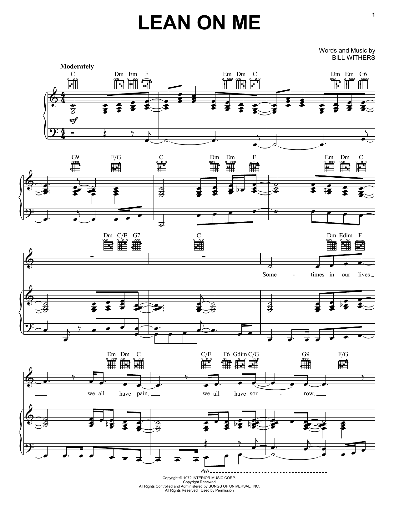 Bill Withers Lean On Me sheet music notes and chords arranged for Flute Solo