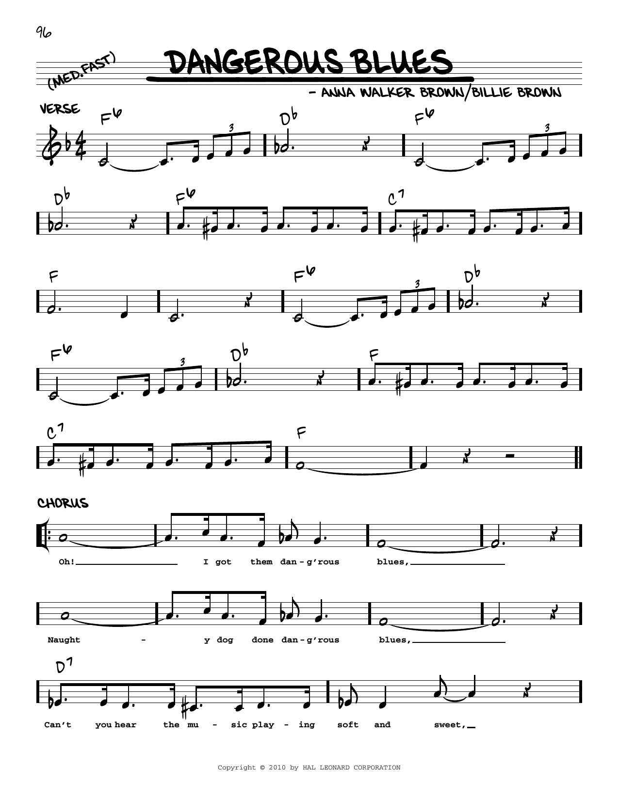 Billie Brown Dangerous Blues (arr. Robert Rawlins) sheet music notes and chords arranged for Real Book – Melody, Lyrics & Chords