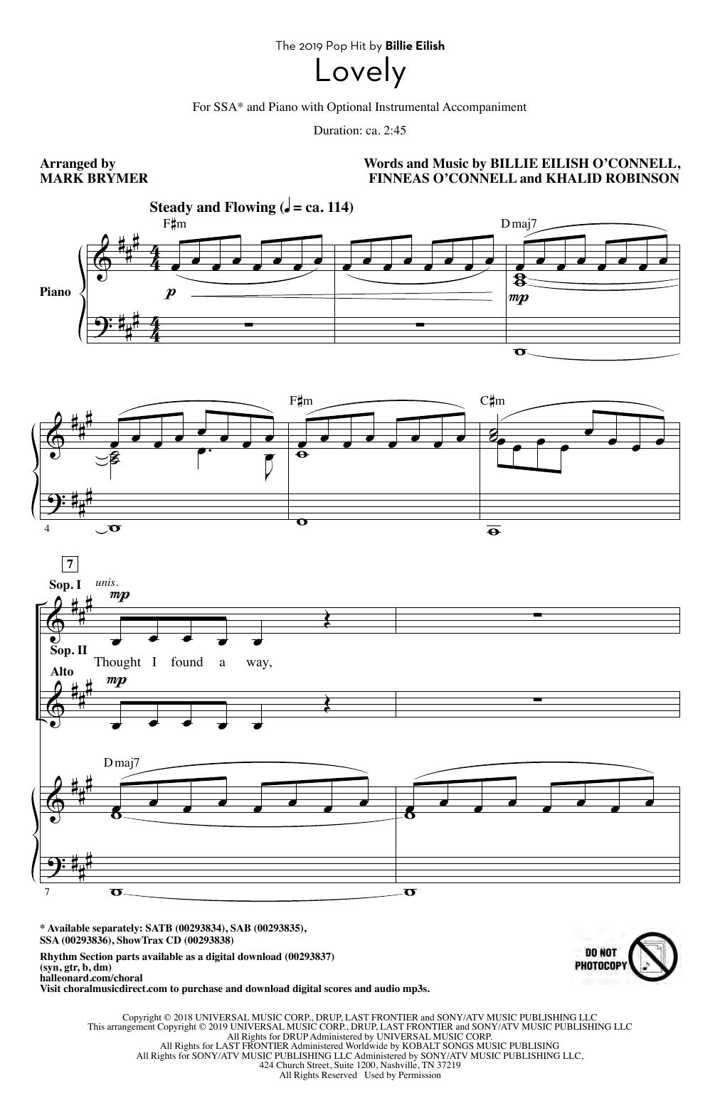 Billie Eilish & Khalid Lovely (from 13 Reasons Why) (arr. Mark Brymer) sheet music notes and chords arranged for SATB Choir