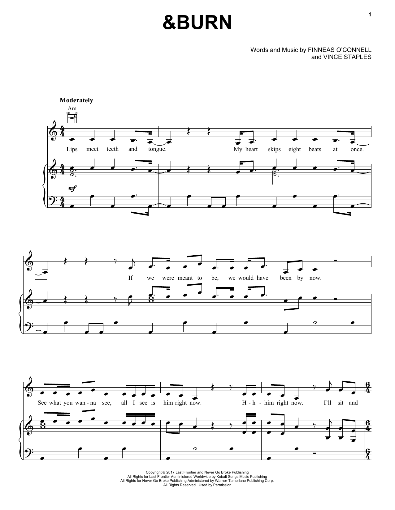 Billie Eilish &burn (with Vince Staples) sheet music notes and chords arranged for Easy Piano