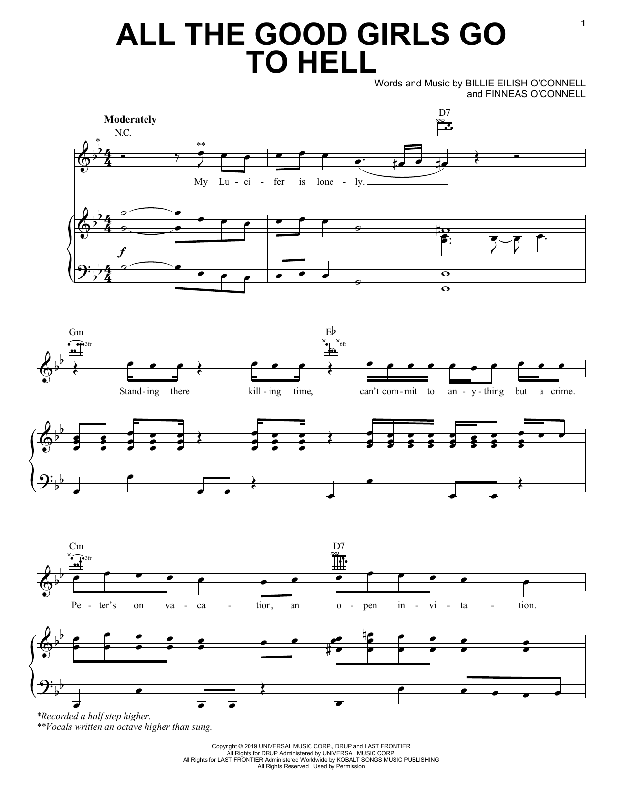 Billie Eilish all the good girls go to hell sheet music notes and chords arranged for Really Easy Guitar