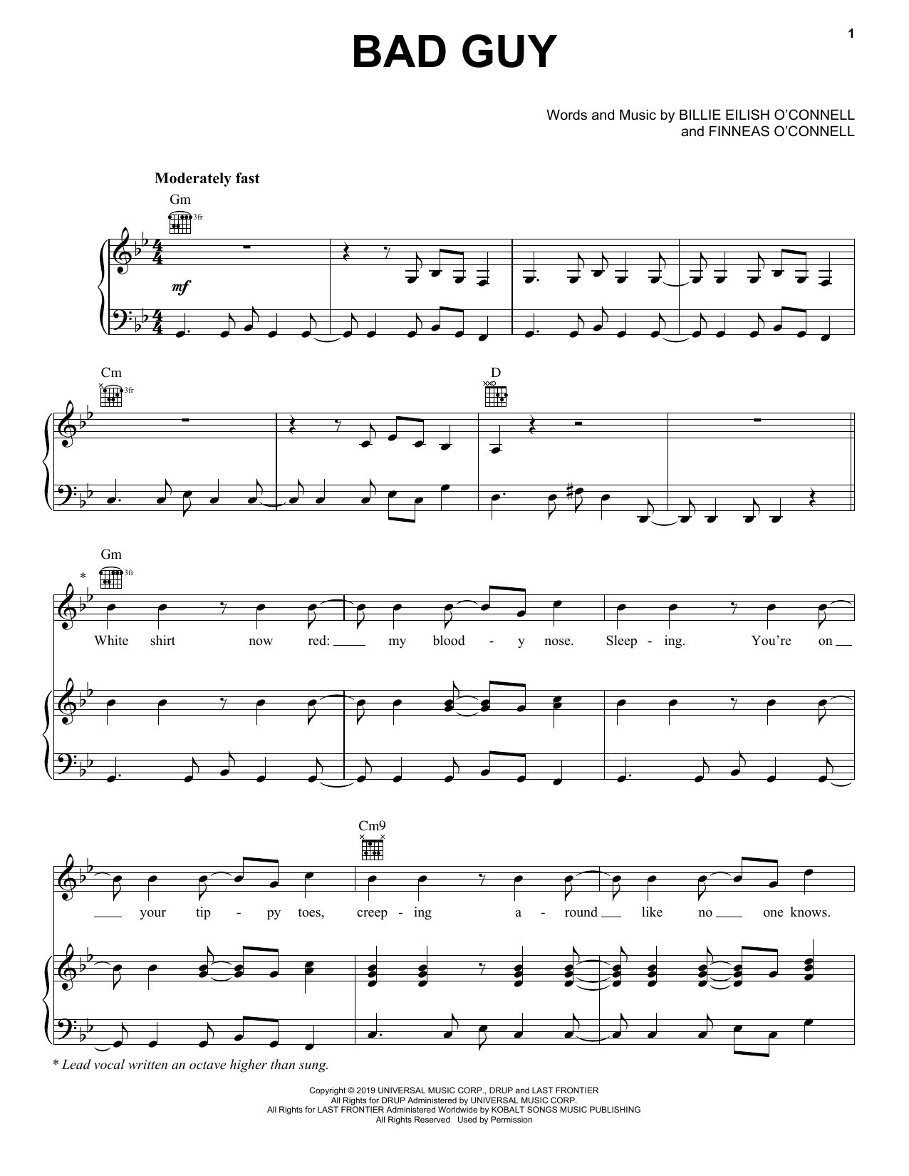 Billie Eilish bad guy sheet music notes and chords arranged for Really Easy Guitar