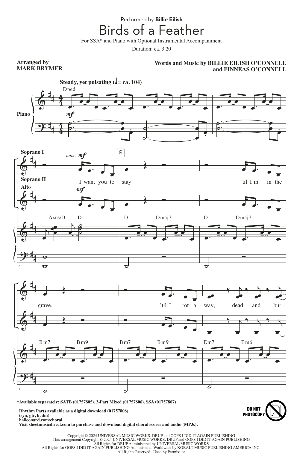 Billie Eilish Birds Of A Feather (arr. Mark Brymer) sheet music notes and chords arranged for SATB Choir