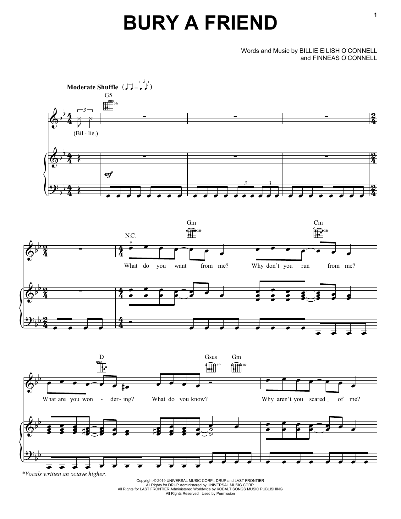 Billie Eilish bury a friend sheet music notes and chords arranged for Easy Piano