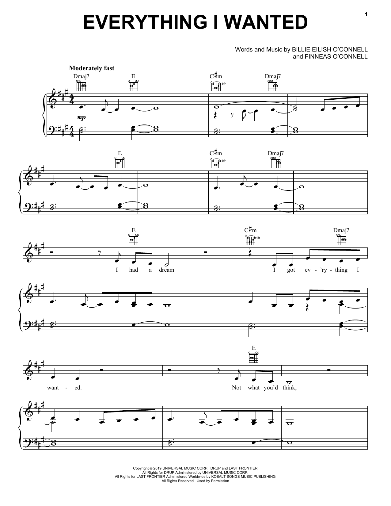 Billie Eilish everything i wanted sheet music notes and chords arranged for Really Easy Guitar