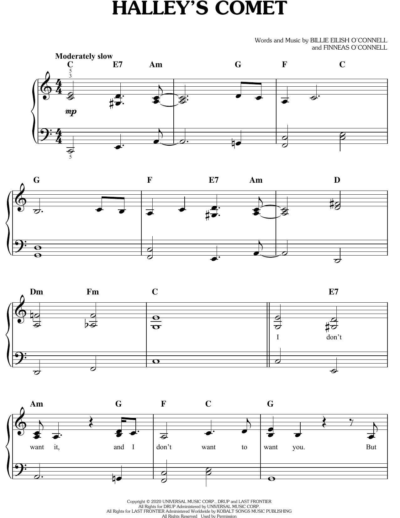 Billie Eilish Halley's Comet sheet music notes and chords arranged for Piano, Vocal & Guitar Chords (Right-Hand Melody)