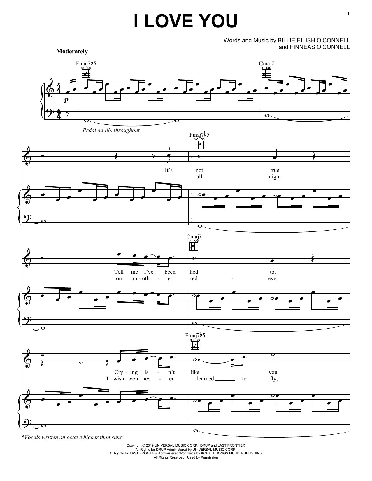 Billie Eilish i love you sheet music notes and chords arranged for Really Easy Guitar