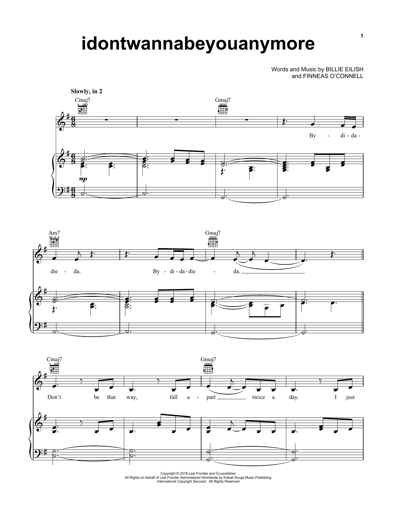 Billie Eilish idontwannabeyouanymore sheet music notes and chords arranged for Super Easy Piano