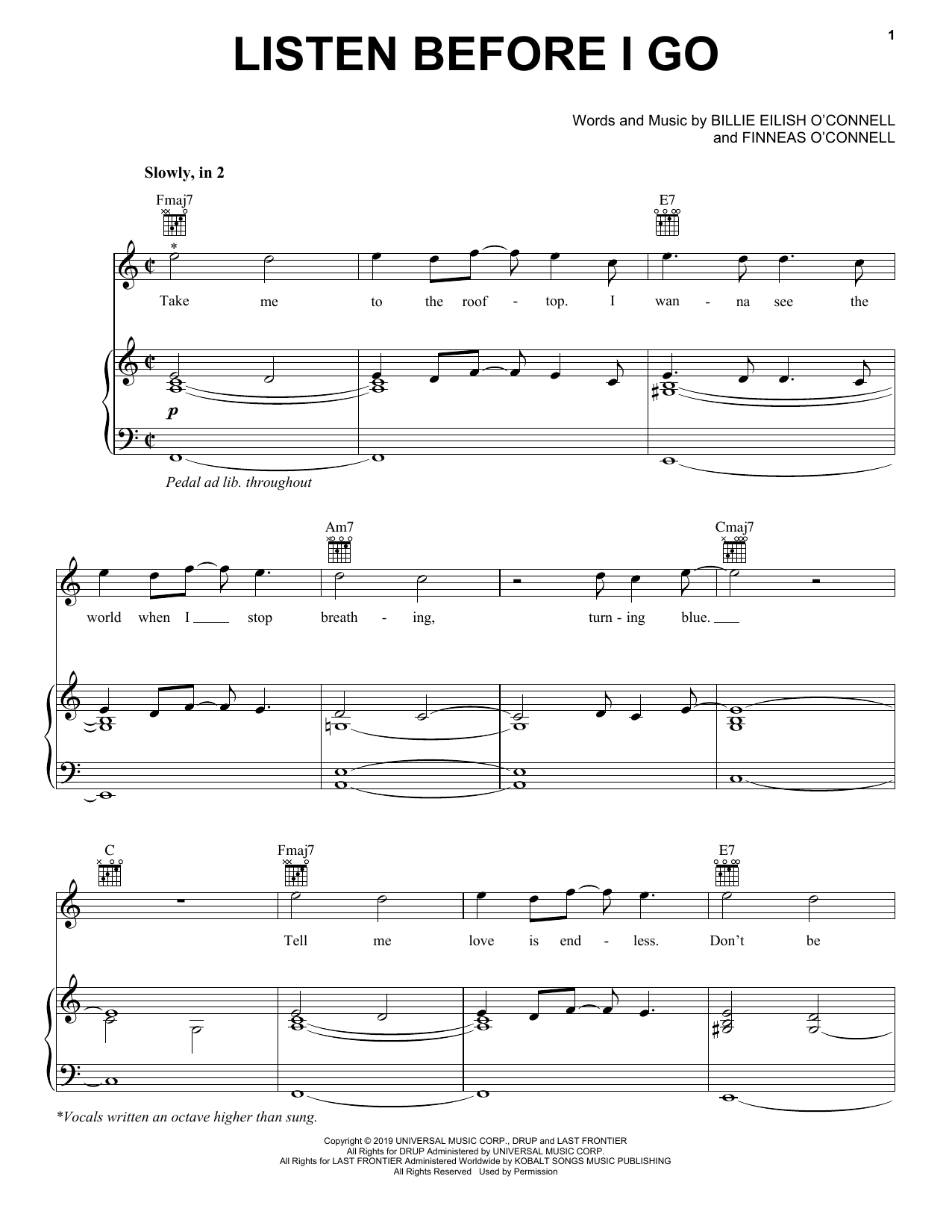 Billie Eilish listen before i go sheet music notes and chords arranged for Piano, Vocal & Guitar Chords (Right-Hand Melody)