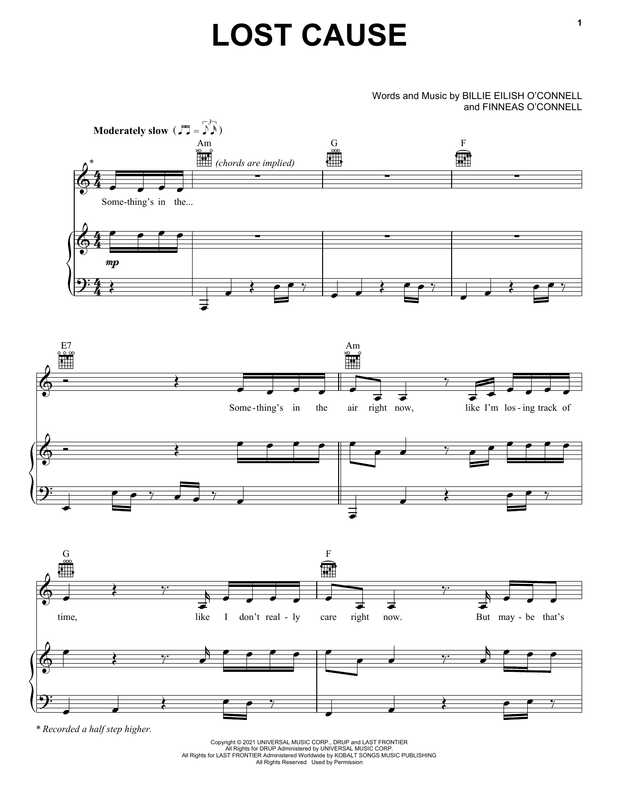 Billie Eilish Lost Cause sheet music notes and chords arranged for Piano, Vocal & Guitar Chords (Right-Hand Melody)