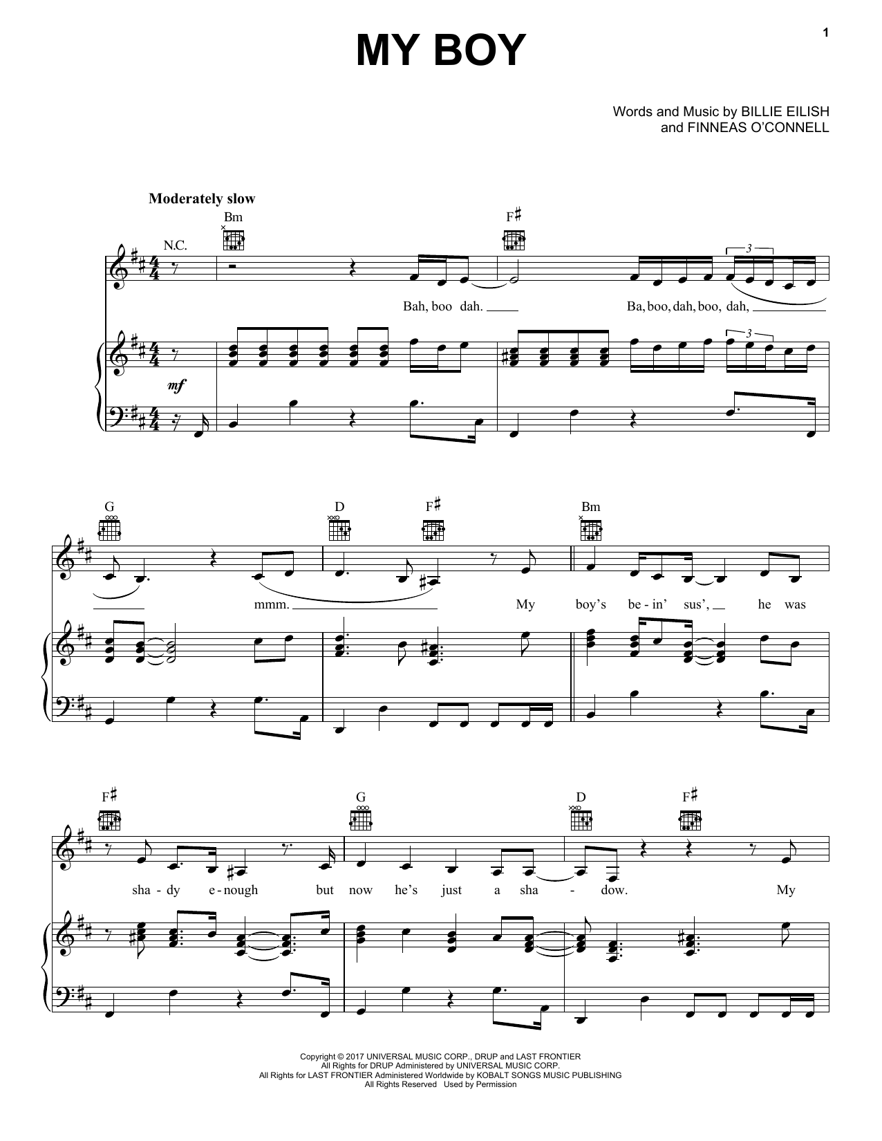 Billie Eilish my boy sheet music notes and chords arranged for Piano, Vocal & Guitar Chords (Right-Hand Melody)