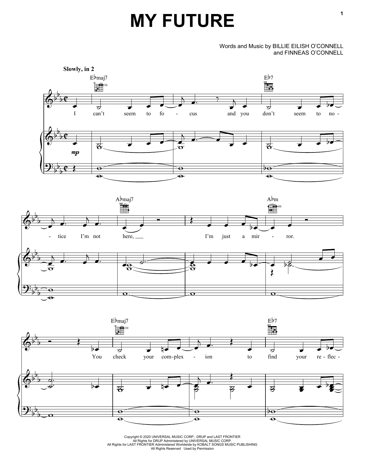 Billie Eilish my future sheet music notes and chords arranged for Easy Piano