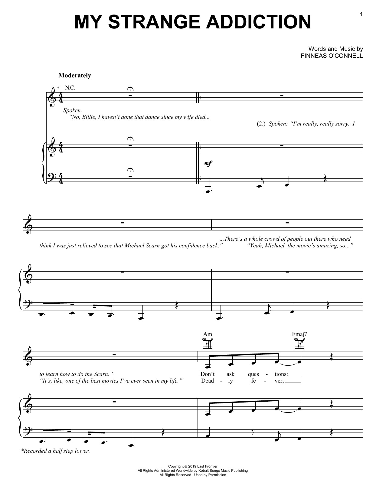Billie Eilish my strange addiction sheet music notes and chords arranged for Super Easy Piano