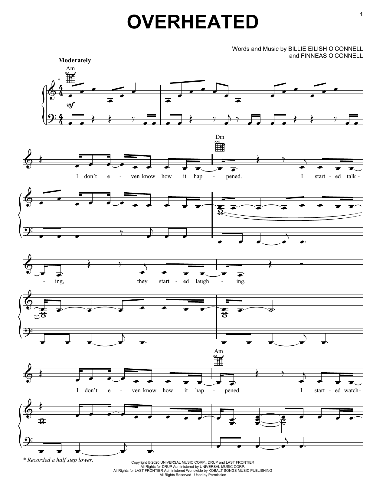 Billie Eilish OverHeated sheet music notes and chords arranged for Piano, Vocal & Guitar Chords (Right-Hand Melody)