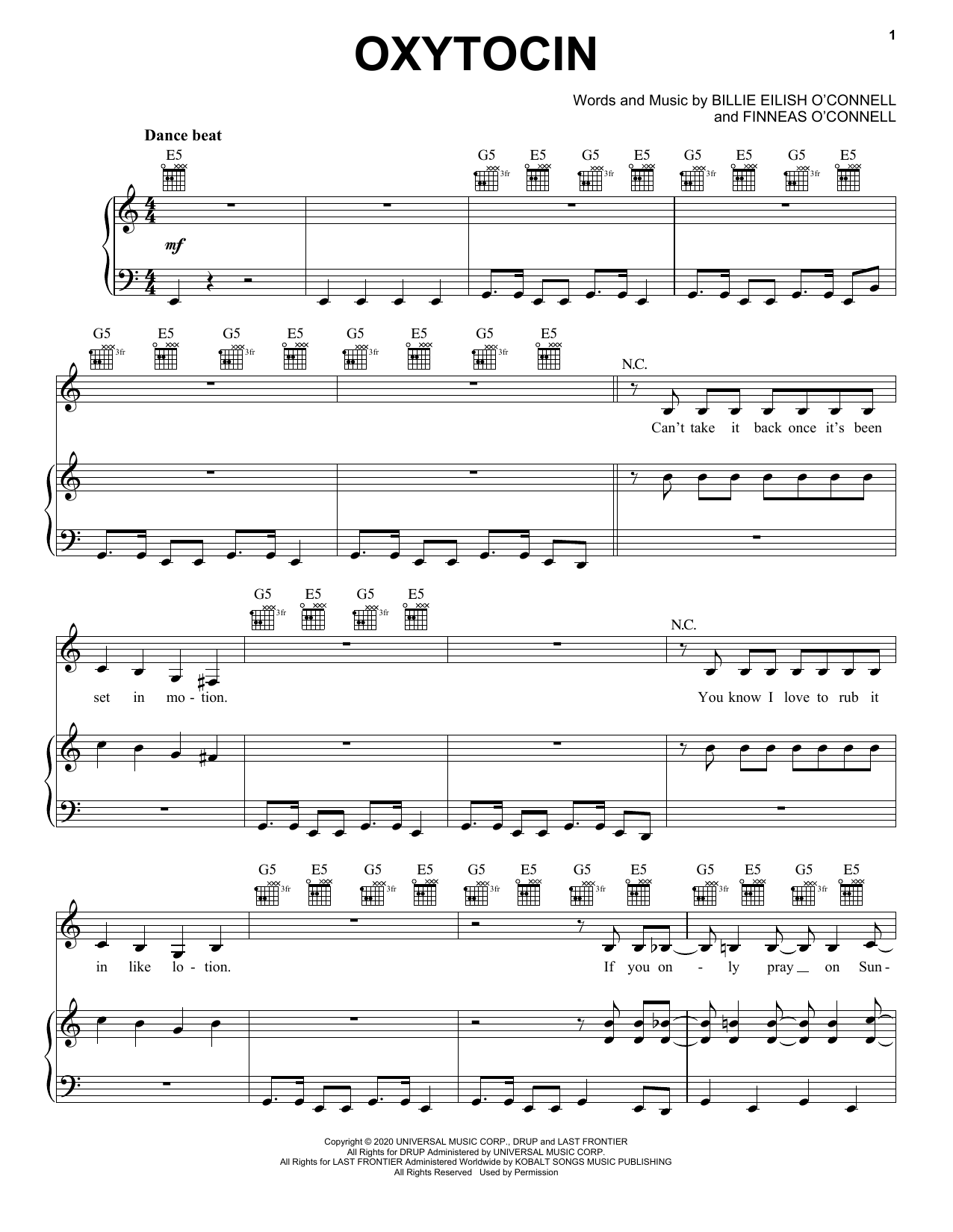Billie Eilish Oxytocin sheet music notes and chords arranged for Easy Piano