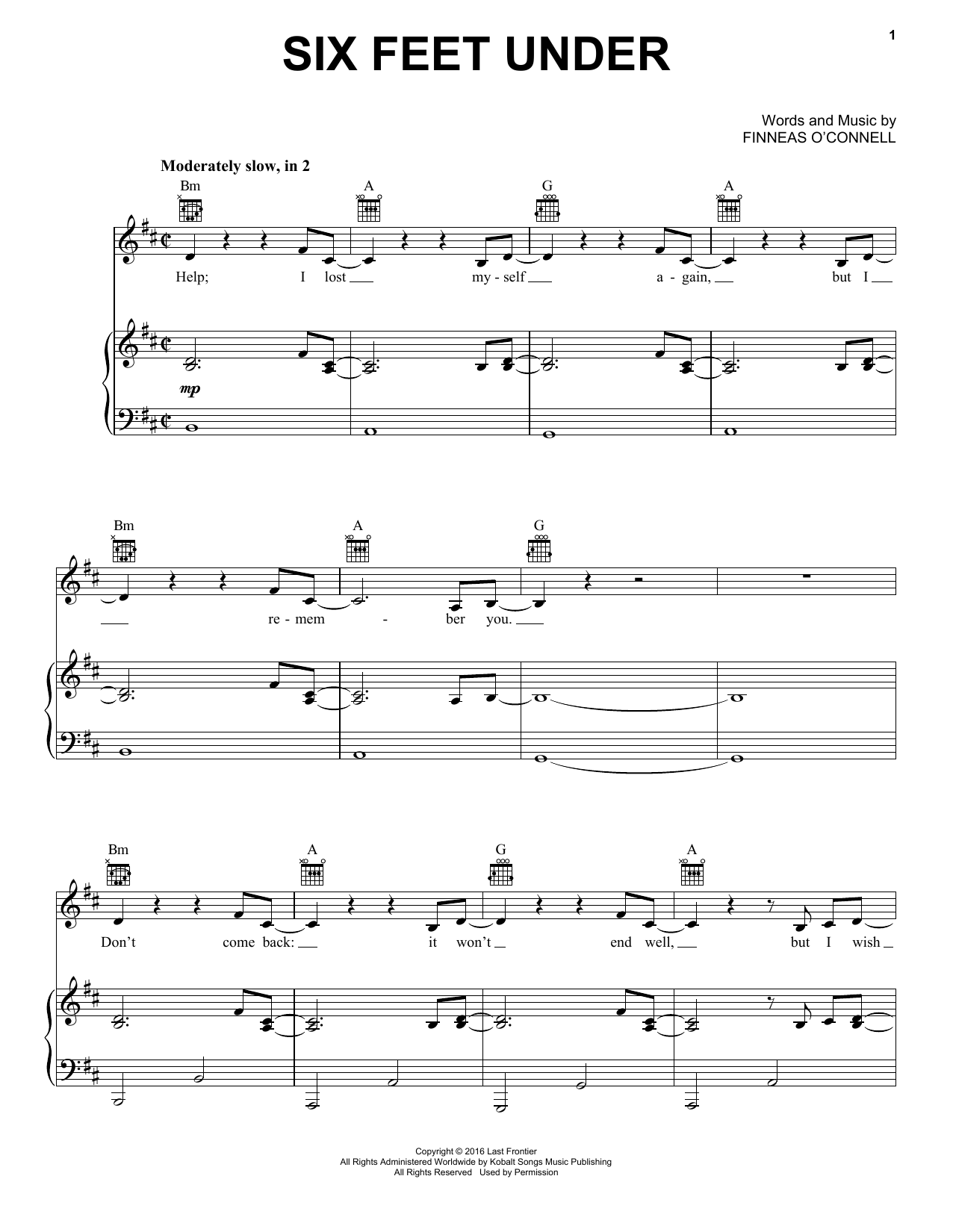 Billie Eilish Six Feet Under sheet music notes and chords arranged for Piano, Vocal & Guitar Chords (Right-Hand Melody)