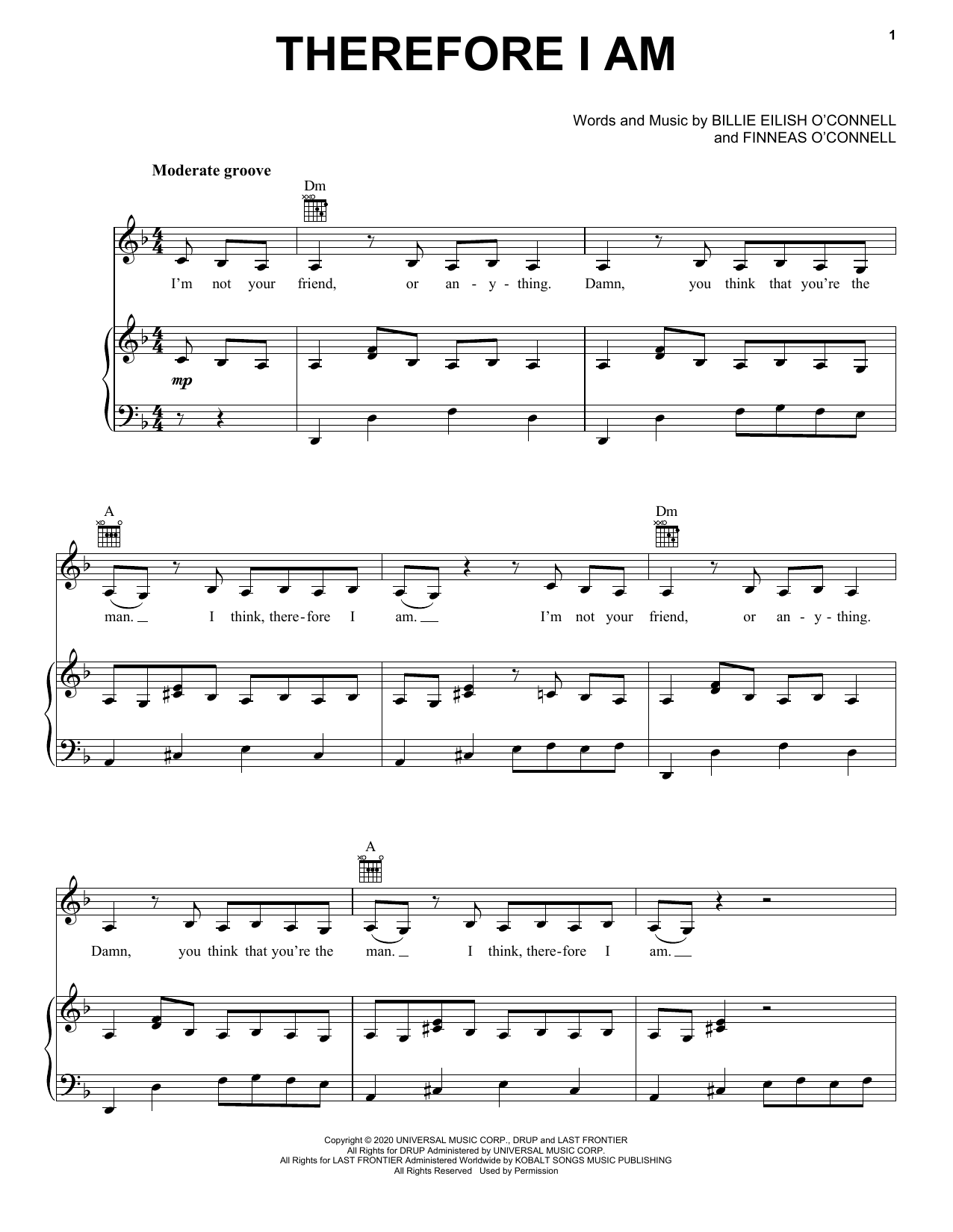 Billie Eilish Therefore I Am sheet music notes and chords arranged for Easy Piano