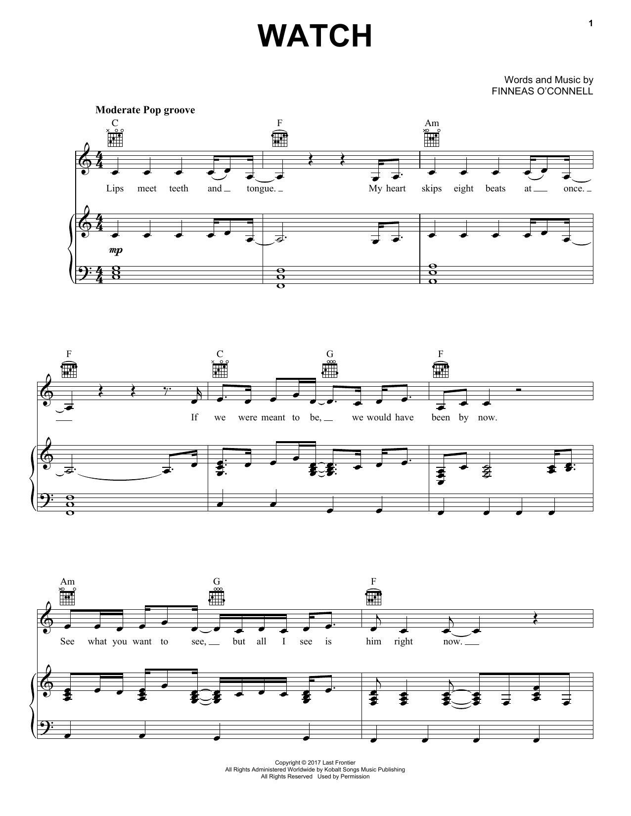 Billie Eilish watch sheet music notes and chords arranged for Piano, Vocal & Guitar Chords (Right-Hand Melody)