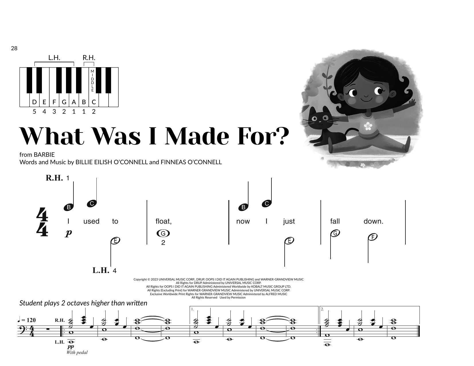 Billie Eilish What Was I Made For? (arr. Brittany McCorriston) sheet music notes and chords arranged for Very Beginner Piano