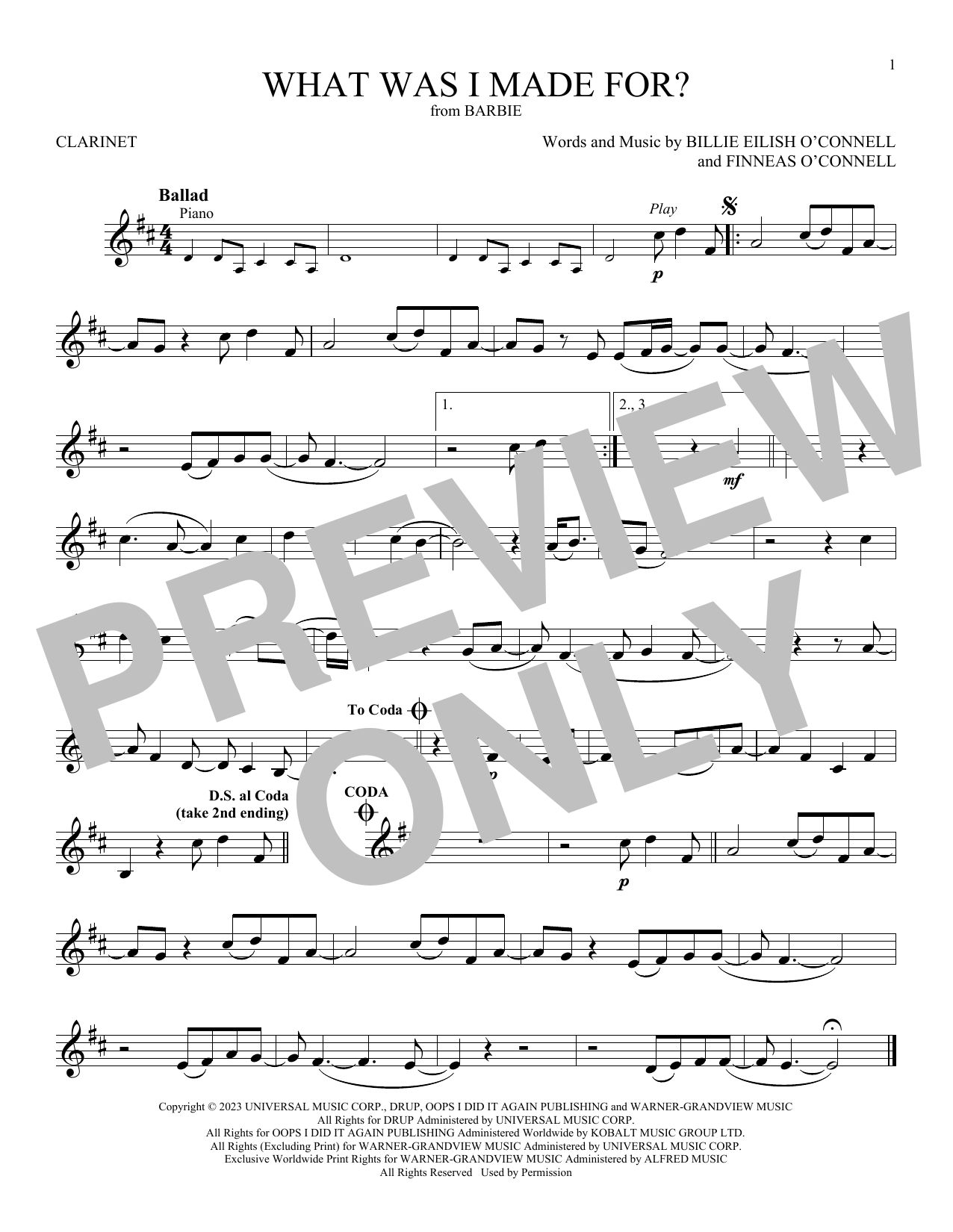 Billie Eilish What Was I Made For? (from Barbie) sheet music notes and chords arranged for Easy Piano