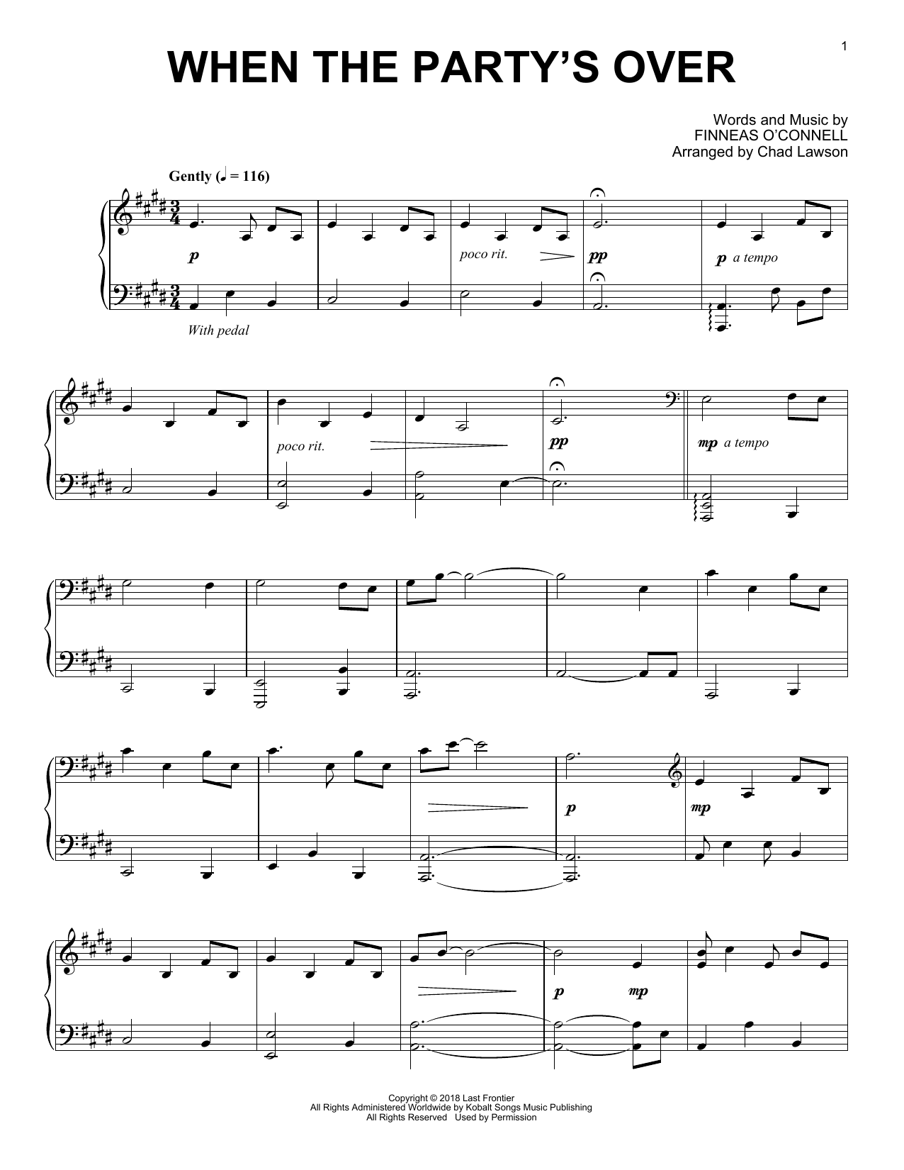 Billie Eilish when the party's over (arr. Chad Lawson) sheet music notes and chords arranged for Piano Solo