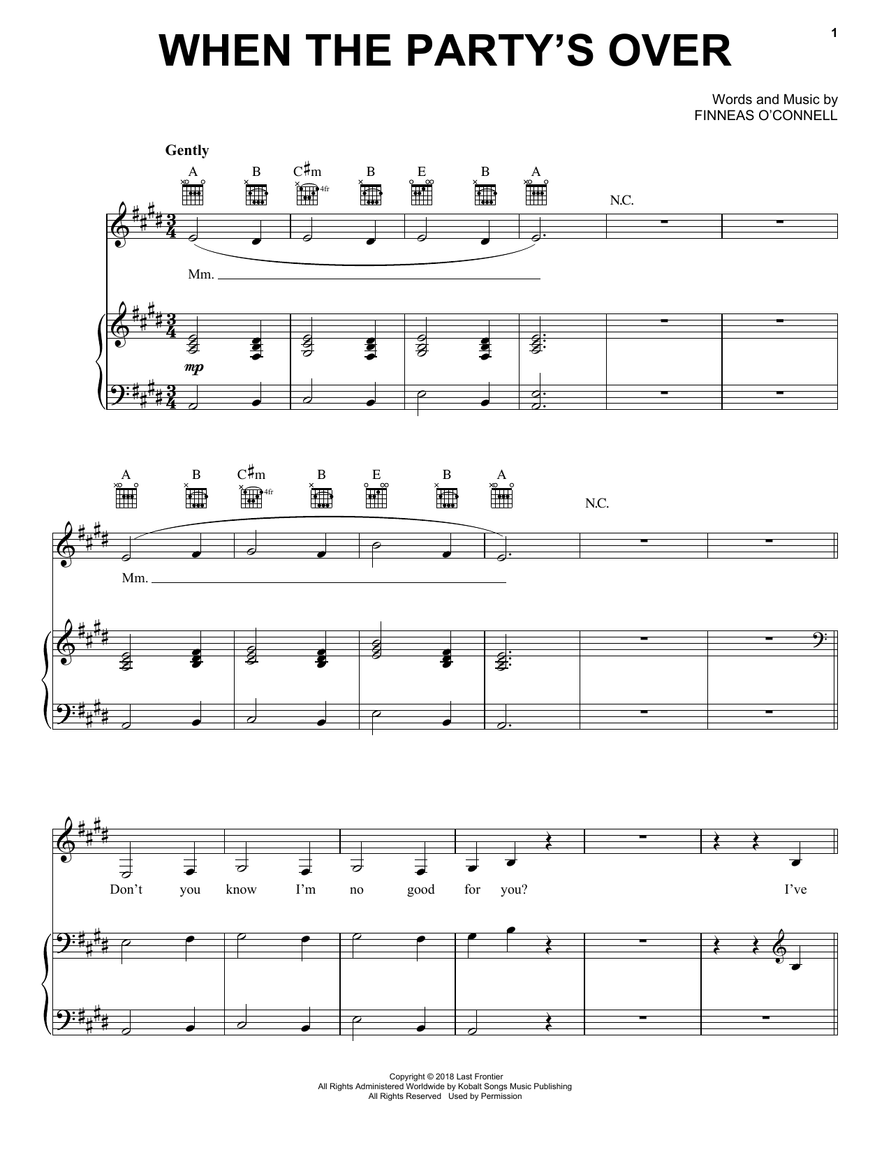 Billie Eilish when the party's over sheet music notes and chords arranged for Piano, Vocal & Guitar Chords (Right-Hand Melody)
