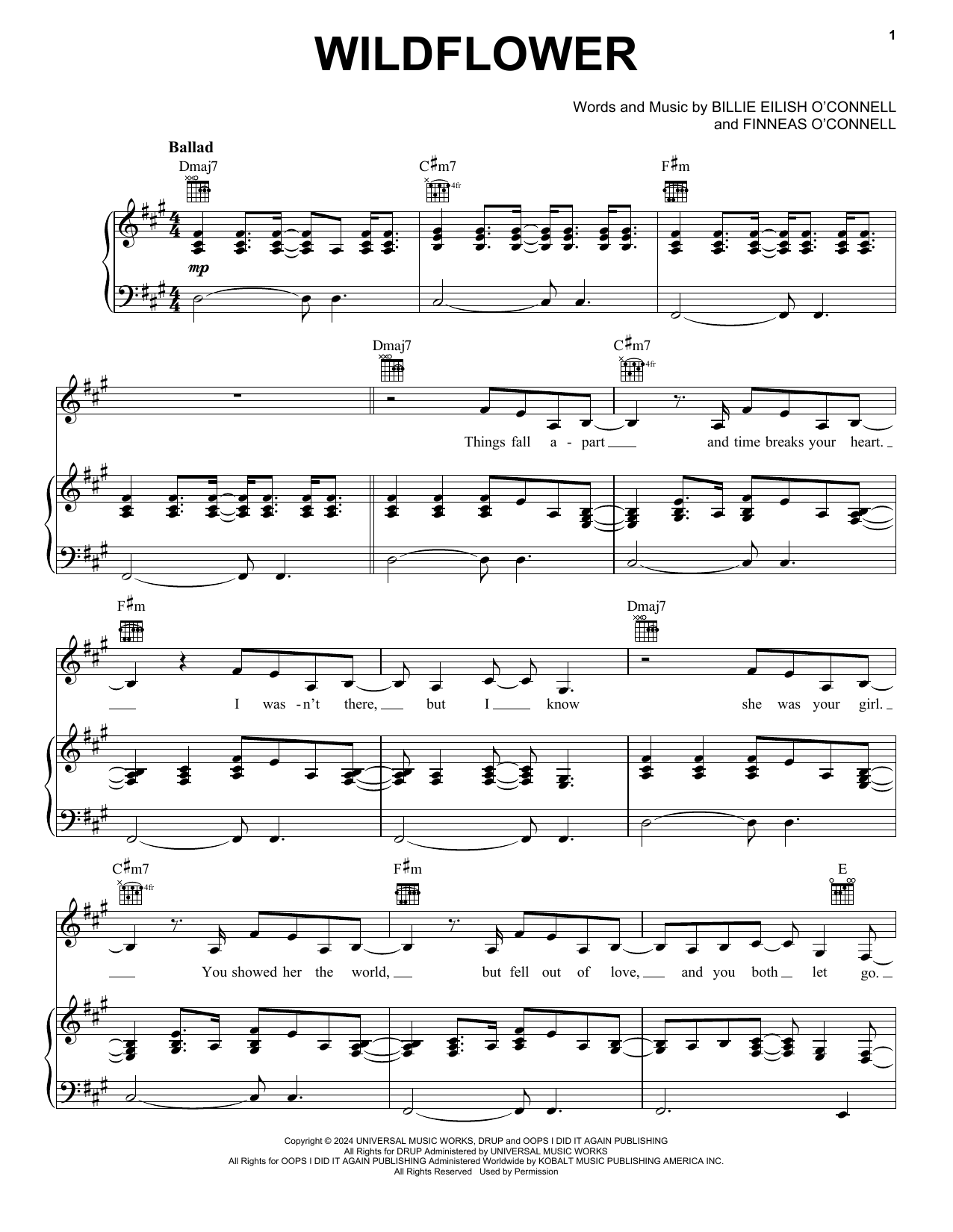 Billie Eilish WILDFLOWER sheet music notes and chords arranged for Piano, Vocal & Guitar Chords (Right-Hand Melody)