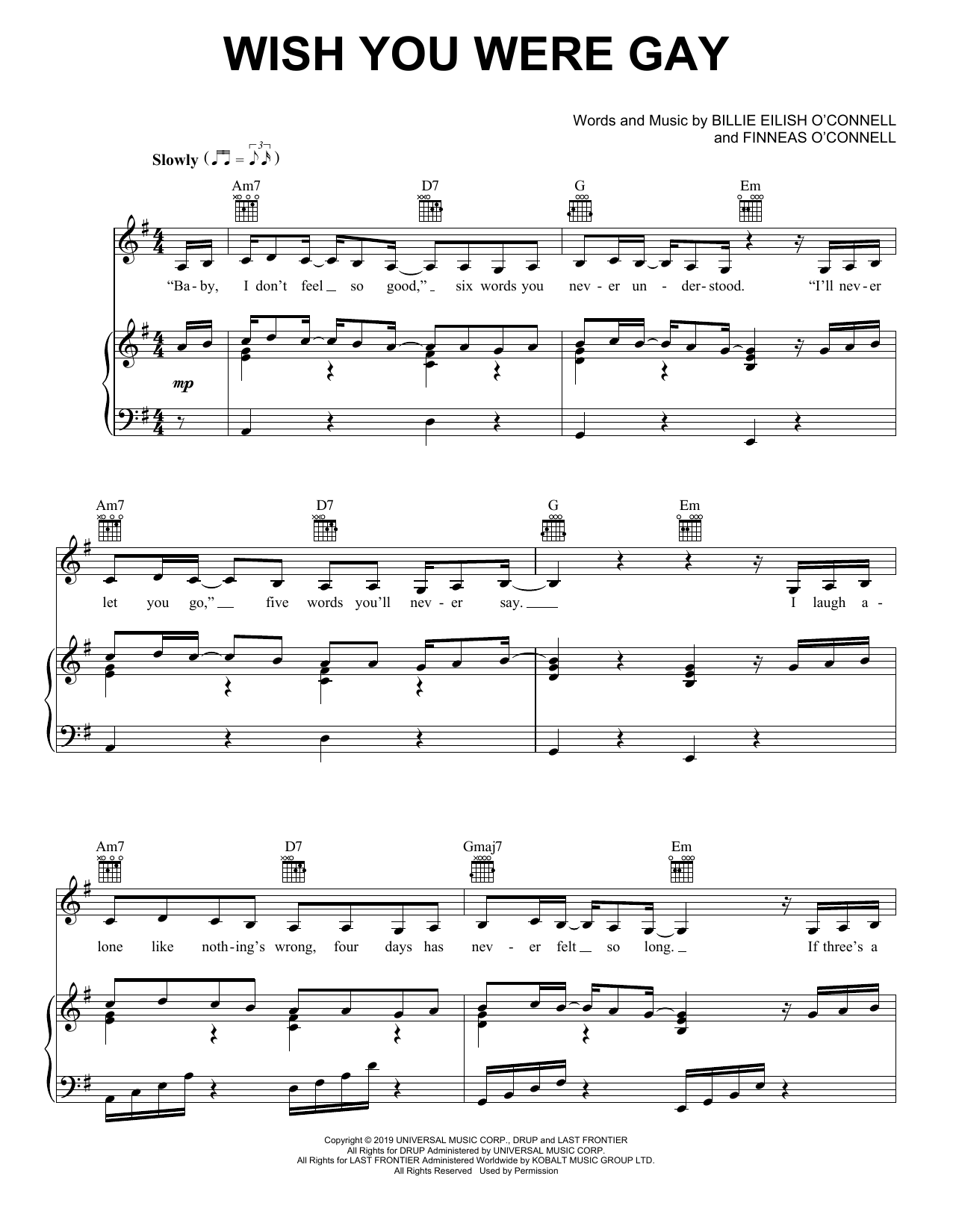 Billie Eilish wish you were gay sheet music notes and chords arranged for Super Easy Piano