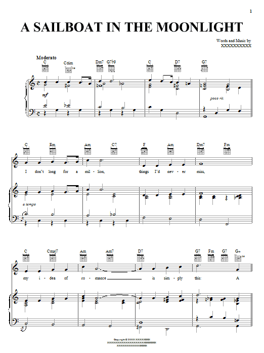 Billie Holiday A Sailboat In The Moonlight sheet music notes and chords arranged for Piano, Vocal & Guitar Chords (Right-Hand Melody)