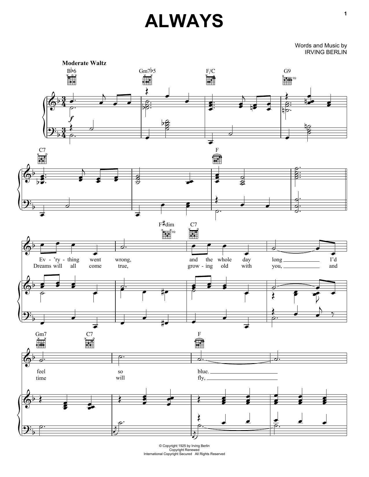 Billie Holiday Always sheet music notes and chords arranged for Piano, Vocal & Guitar Chords (Right-Hand Melody)