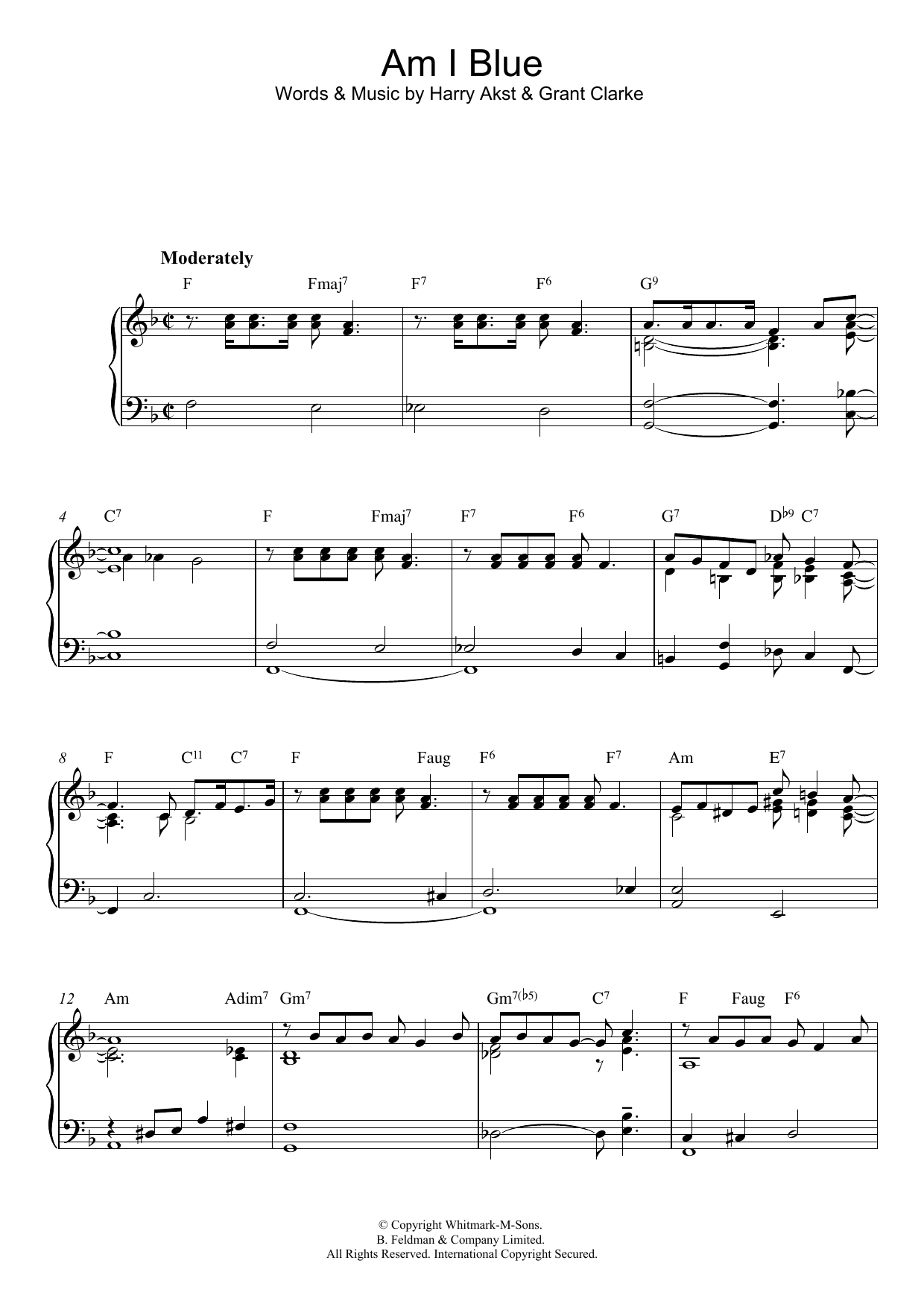 Billie Holiday Am I Blue sheet music notes and chords arranged for Piano Solo