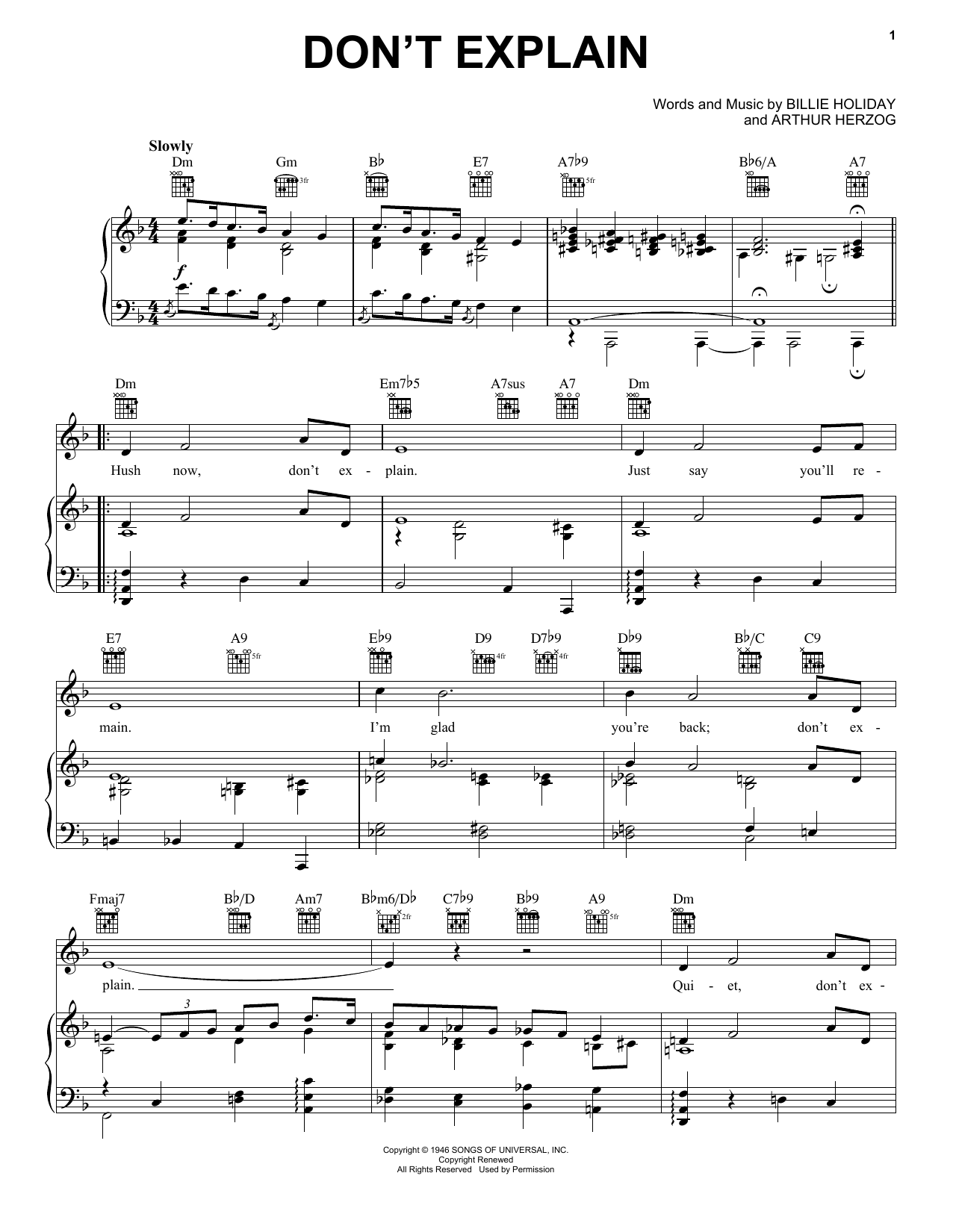 Billie Holiday Don't Explain sheet music notes and chords arranged for Piano, Vocal & Guitar Chords (Right-Hand Melody)