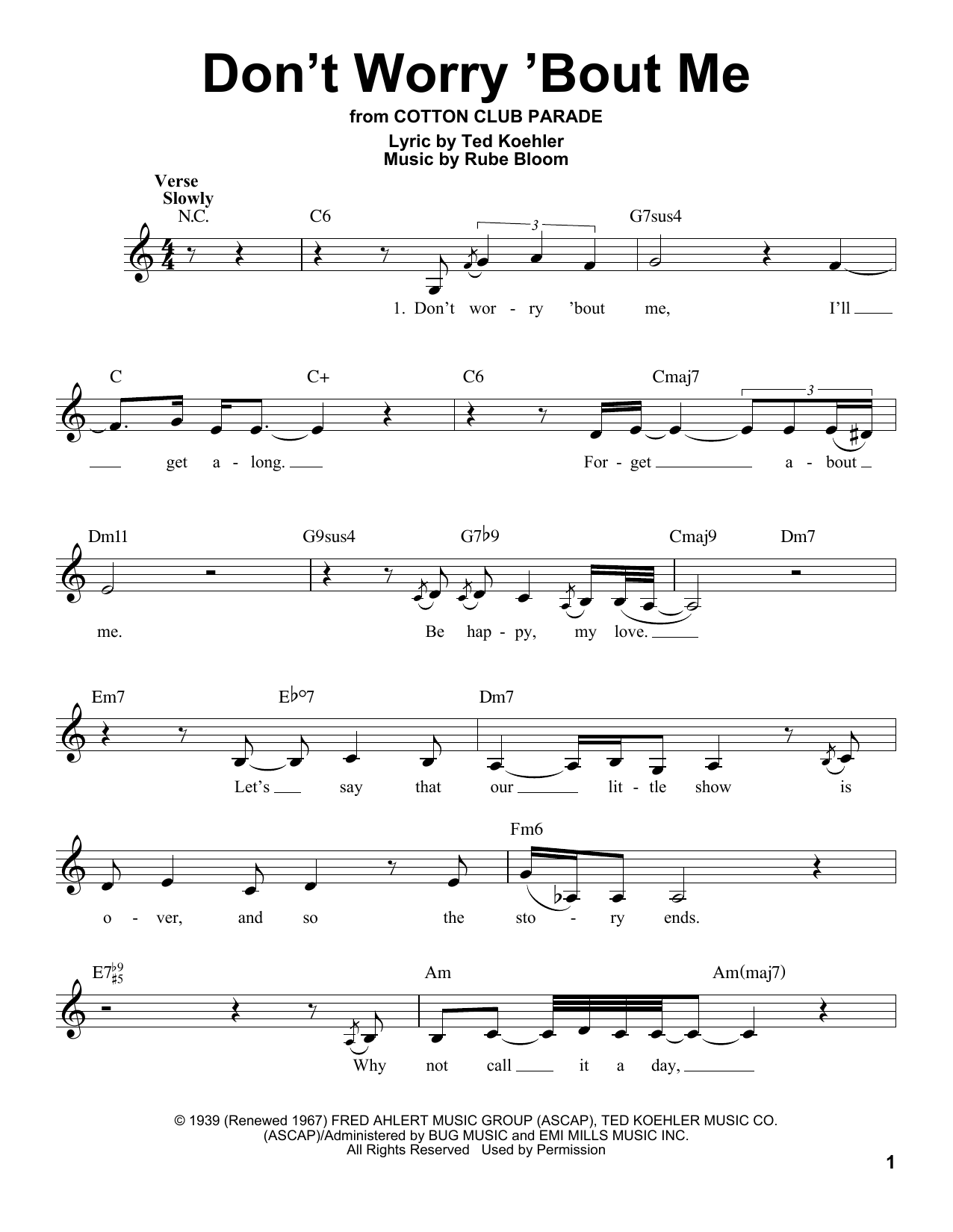 Billie Holiday Don't Worry 'Bout Me sheet music notes and chords arranged for Pro Vocal