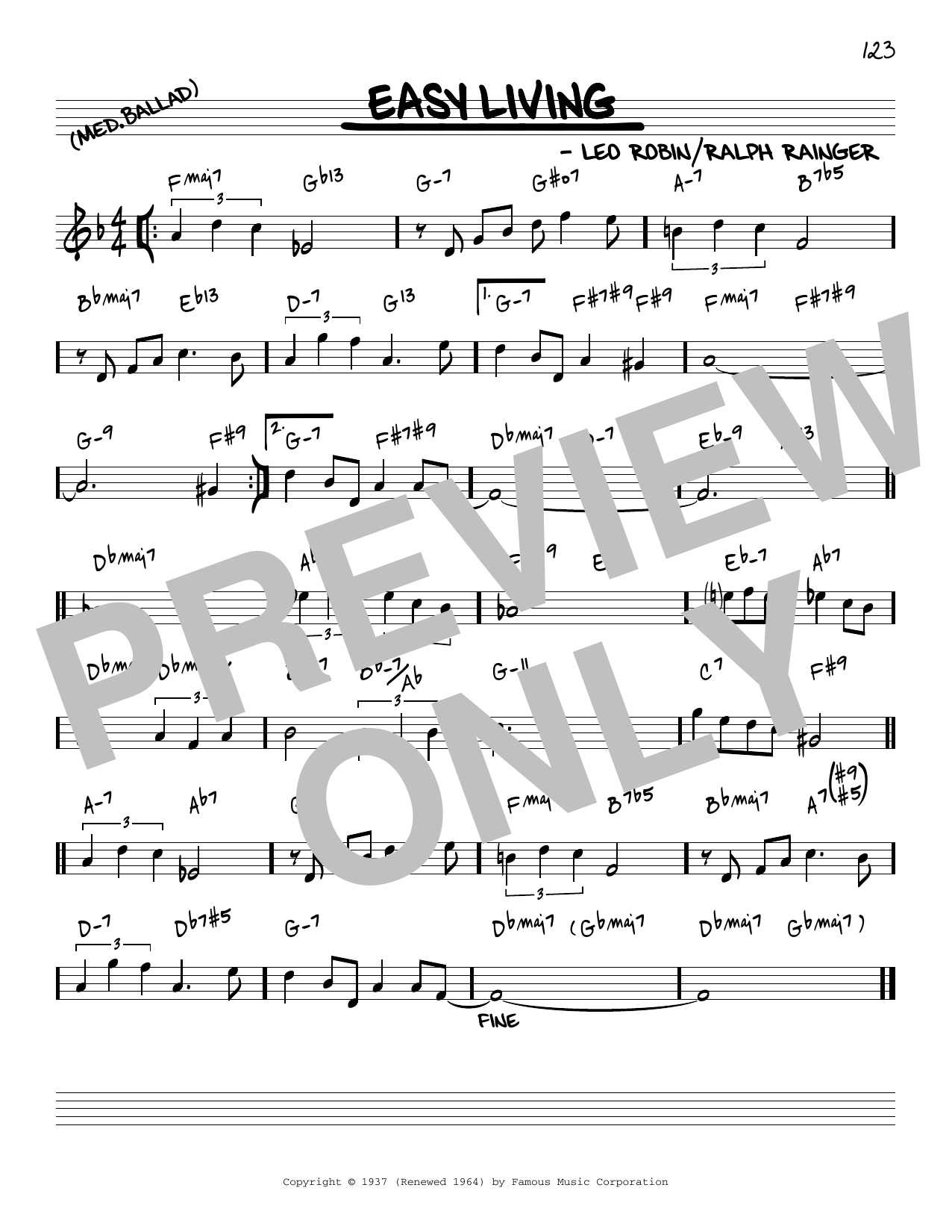 Billie Holiday Easy Living [Reharmonized version] (arr. Jack Grassel) sheet music notes and chords arranged for Real Book – Melody & Chords