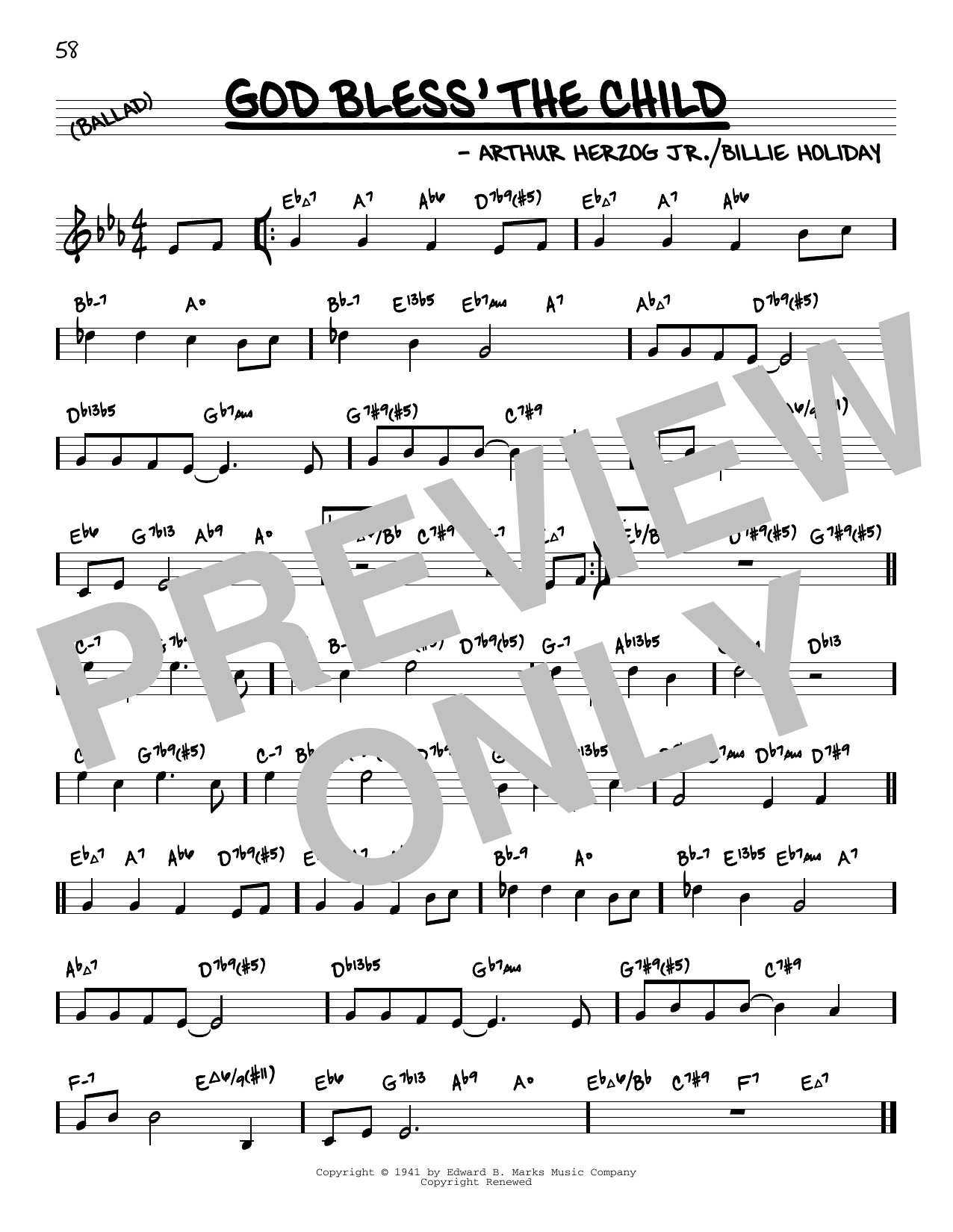 Billie Holiday God Bless' The Child (arr. David Hazeltine) sheet music notes and chords arranged for Real Book – Enhanced Chords