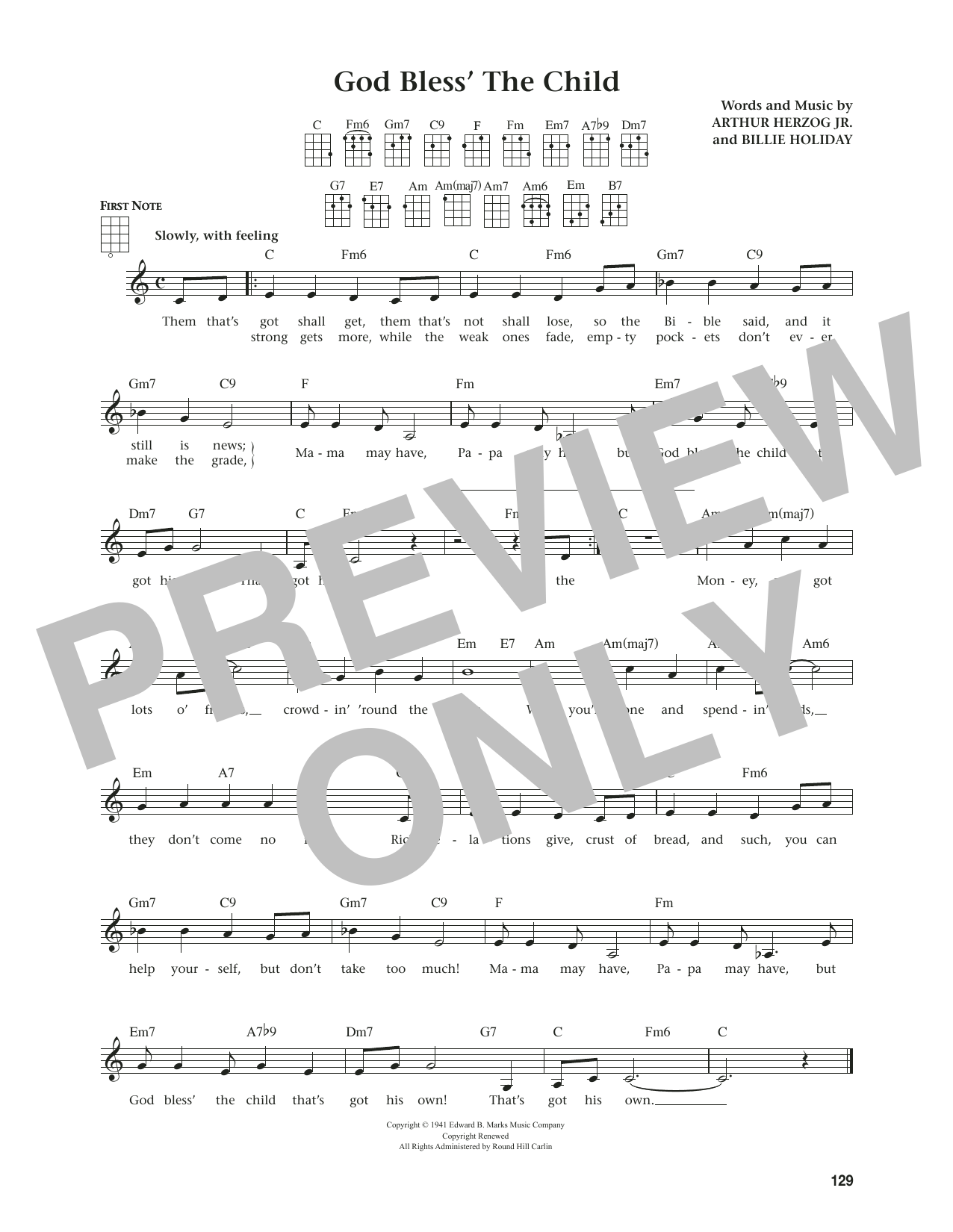 Billie Holiday God Bless' The Child (from The Daily Ukulele) (arr. Jim Beloff) sheet music notes and chords arranged for Ukulele