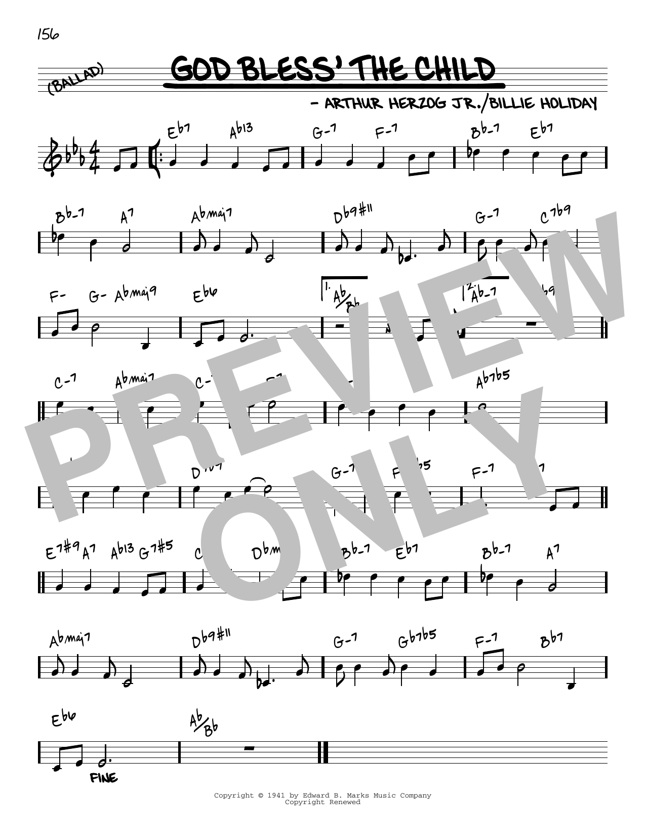 Billie Holiday God Bless' The Child [Reharmonized version] (arr. Jack Grassel) sheet music notes and chords arranged for Real Book – Melody & Chords